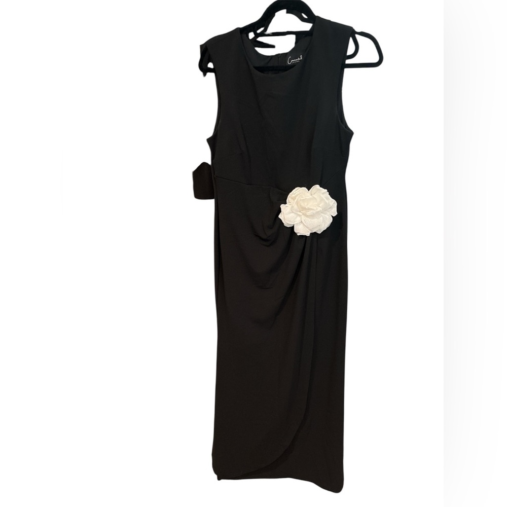 Connected Apparel Black Maxi Dress with White Floral Accent